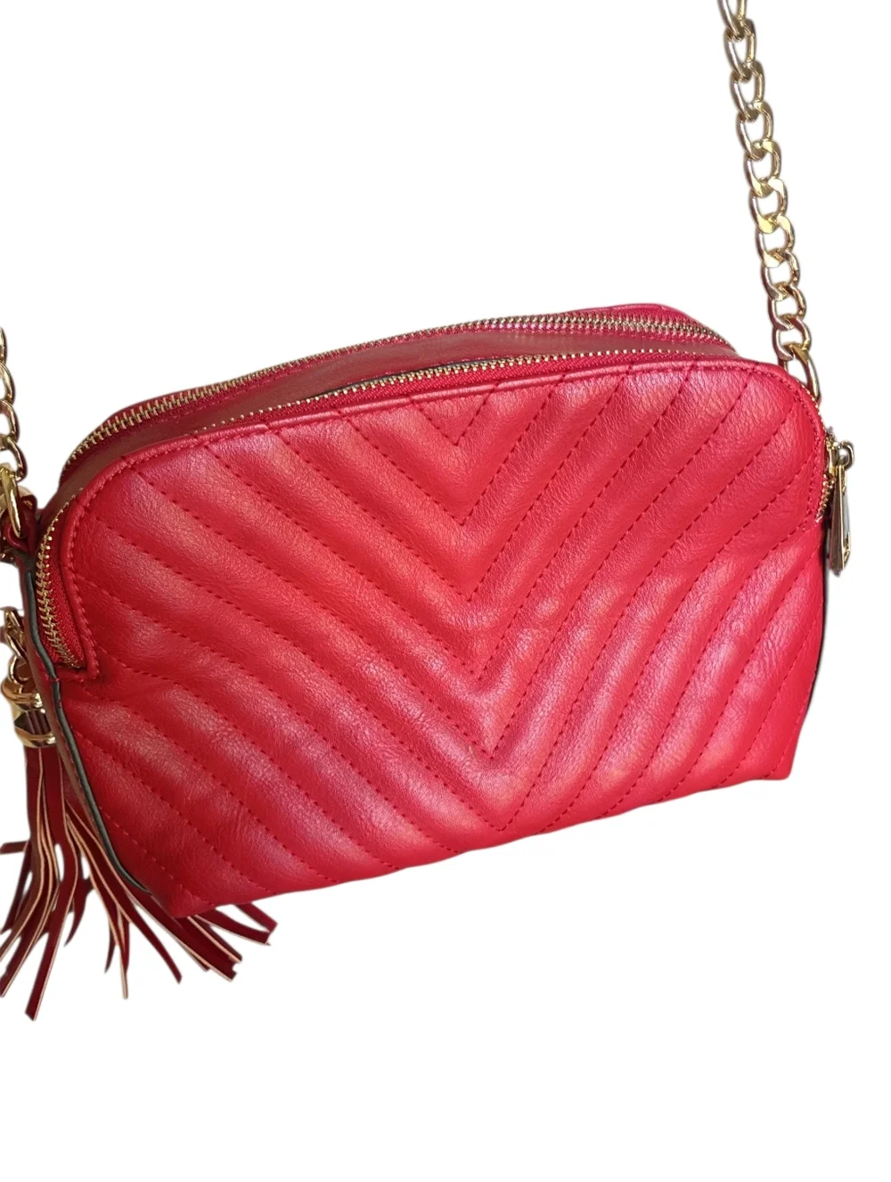Aldo Red Quilted Double Zipper Crossbody Bag - Picture 4 of 9